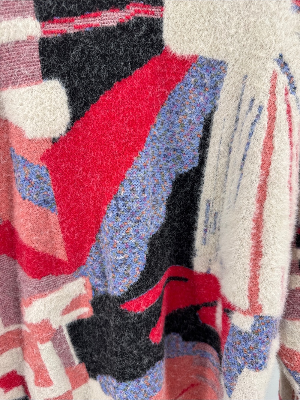 Desigual Crewneck Sweater in Red, Cream & Black Abstract Print L soft colorful - Picture 9 of 12